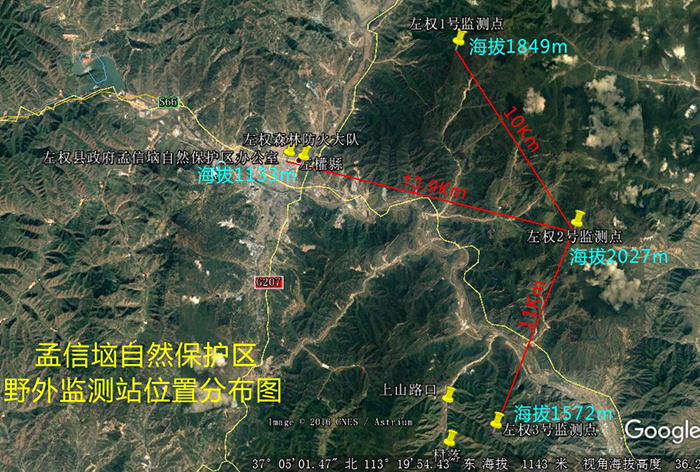 孟信垴自然保護(hù)區(qū)野外監(jiān)測站位置分布圖